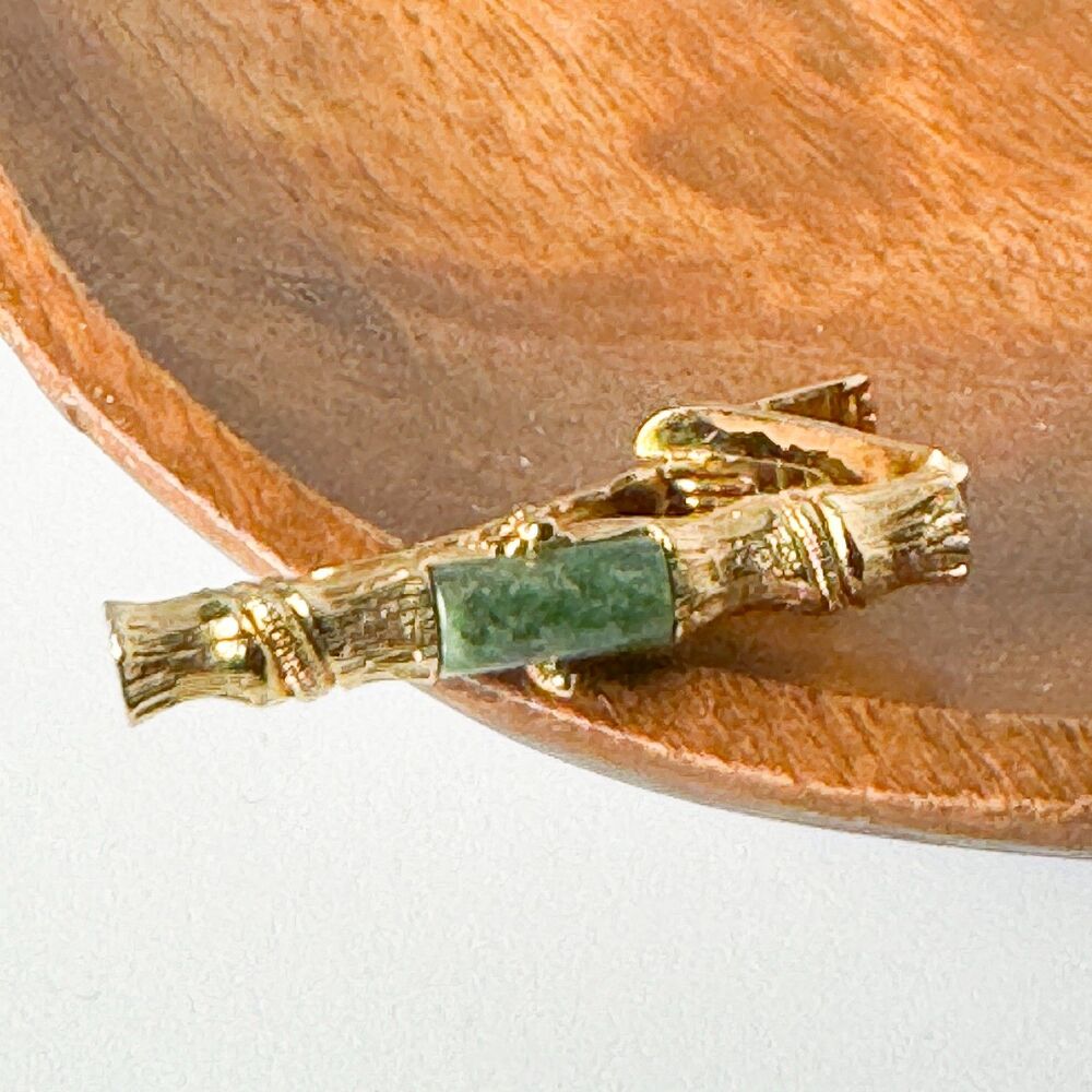 Vintage Jade Cufflinks Tie Clip Set Gold Tone Elegant Wedding Men Bamboo Asian - Picture 11 of 14